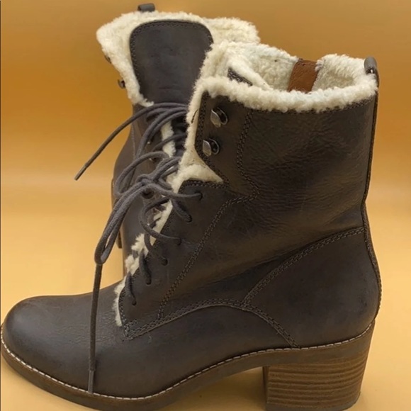 Lucky Brand Fur Trim Brown Combat Boots 8.5 - Picture 6 of 6